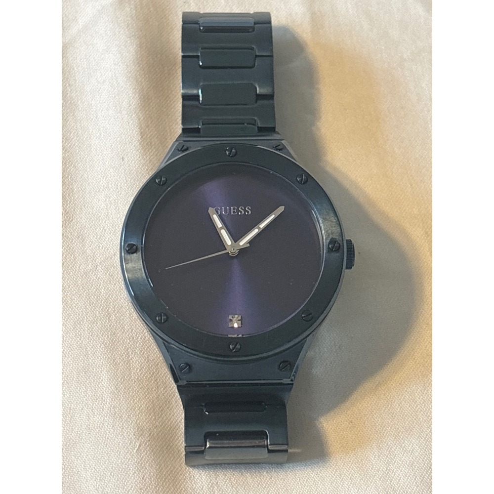 Guess Watch Men OS Black Purple Good Minimalist Crystal‎ U0161G3 Stainless Steel